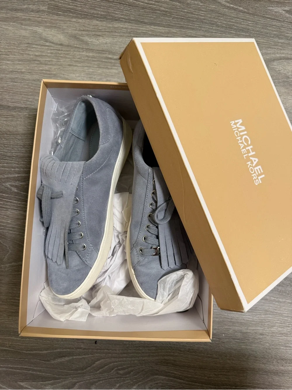 Michael Kors Dusty Blue Keaton Kiltie Suede Sneaker Box